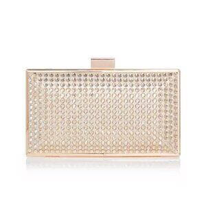 NEW! AQUA Crystal Embellished Minaudiere Clutch Gold